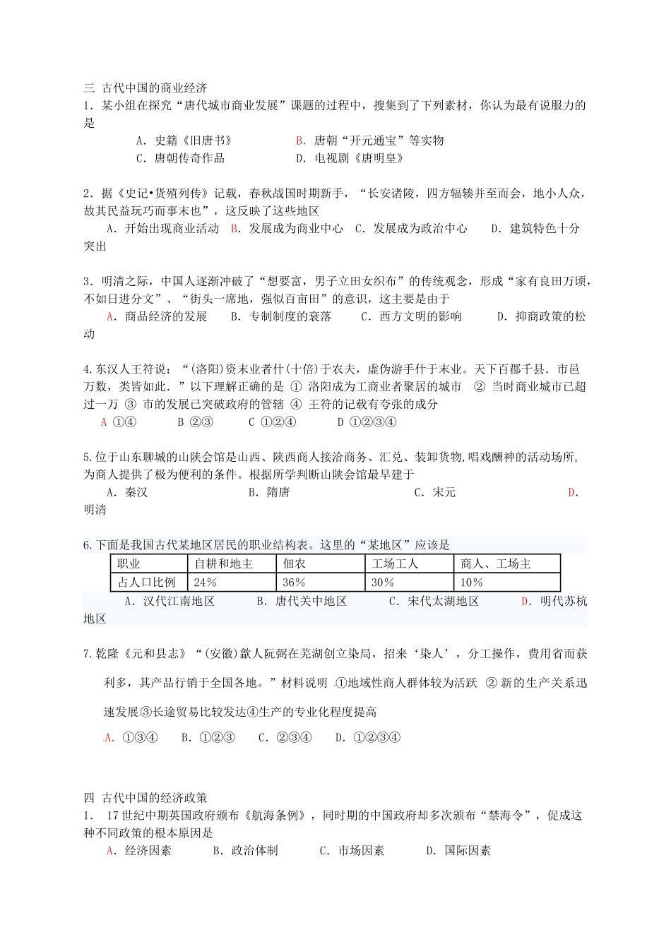 海南国科园实验学校中学部高中历史 各章节选择题检测2 新人教版必修2_第2页
