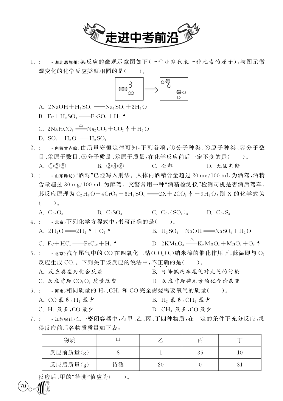 九年级化学上册 第五单元 定量研究化学反应走进中考前沿(pdf) (新版)鲁教版试卷_第1页