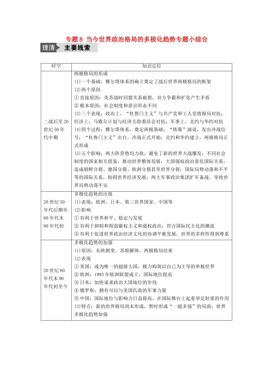 （浙江选考）高考历史总复习 专题8 当今世界政治格局的多极化趋势专题小综合-人教版高三全册历史试题_第1页