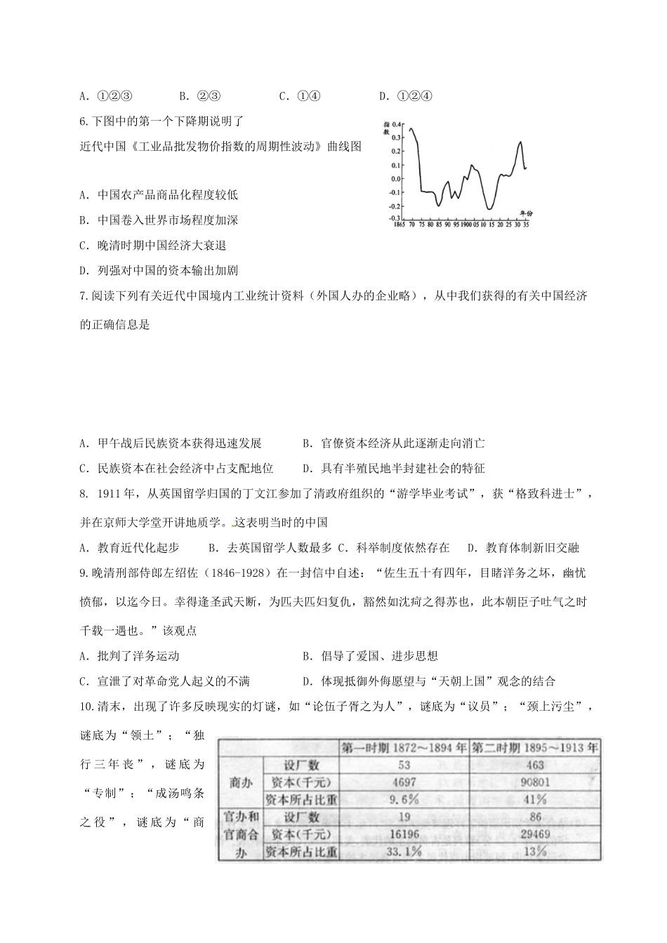 高中历史 专题二 近代中国资本主义的曲折发展单元测试 人民版必修2-人民版高一必修2历史试题_第2页