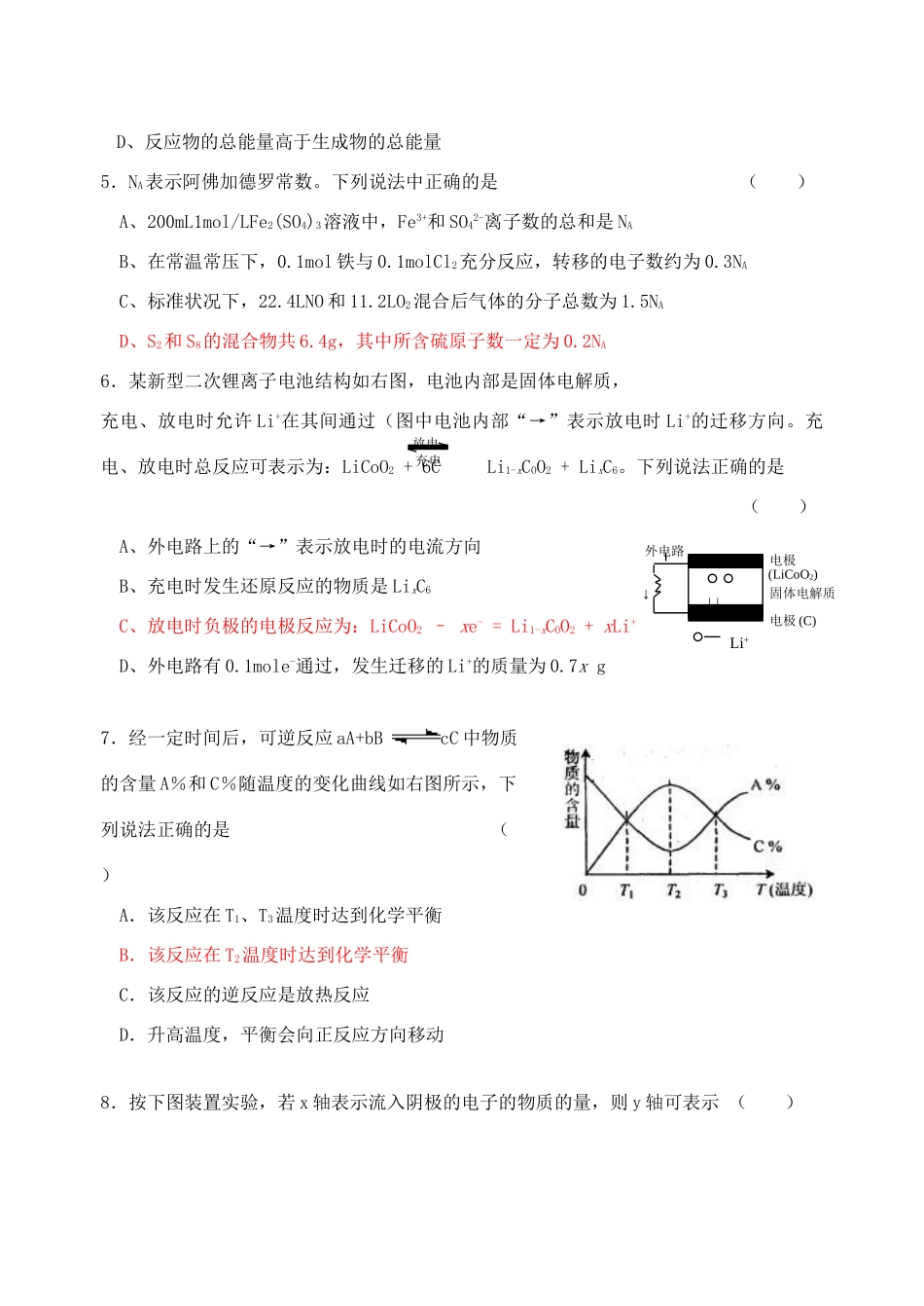 江苏省淮州中学高三化学第一次月考 人教版_第2页