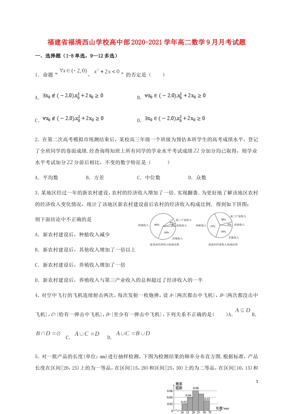 高中部高二数学9月月考试题-人教版高二全册数学试题_第1页