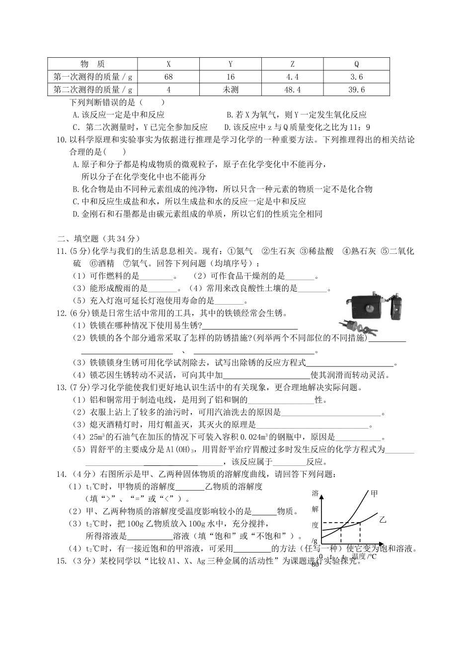 安徽省合肥市中考化学模拟考试试卷试卷_第2页