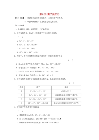 高一化学寒假作业 第8天（离子反应2）-人教版高一全册化学试题