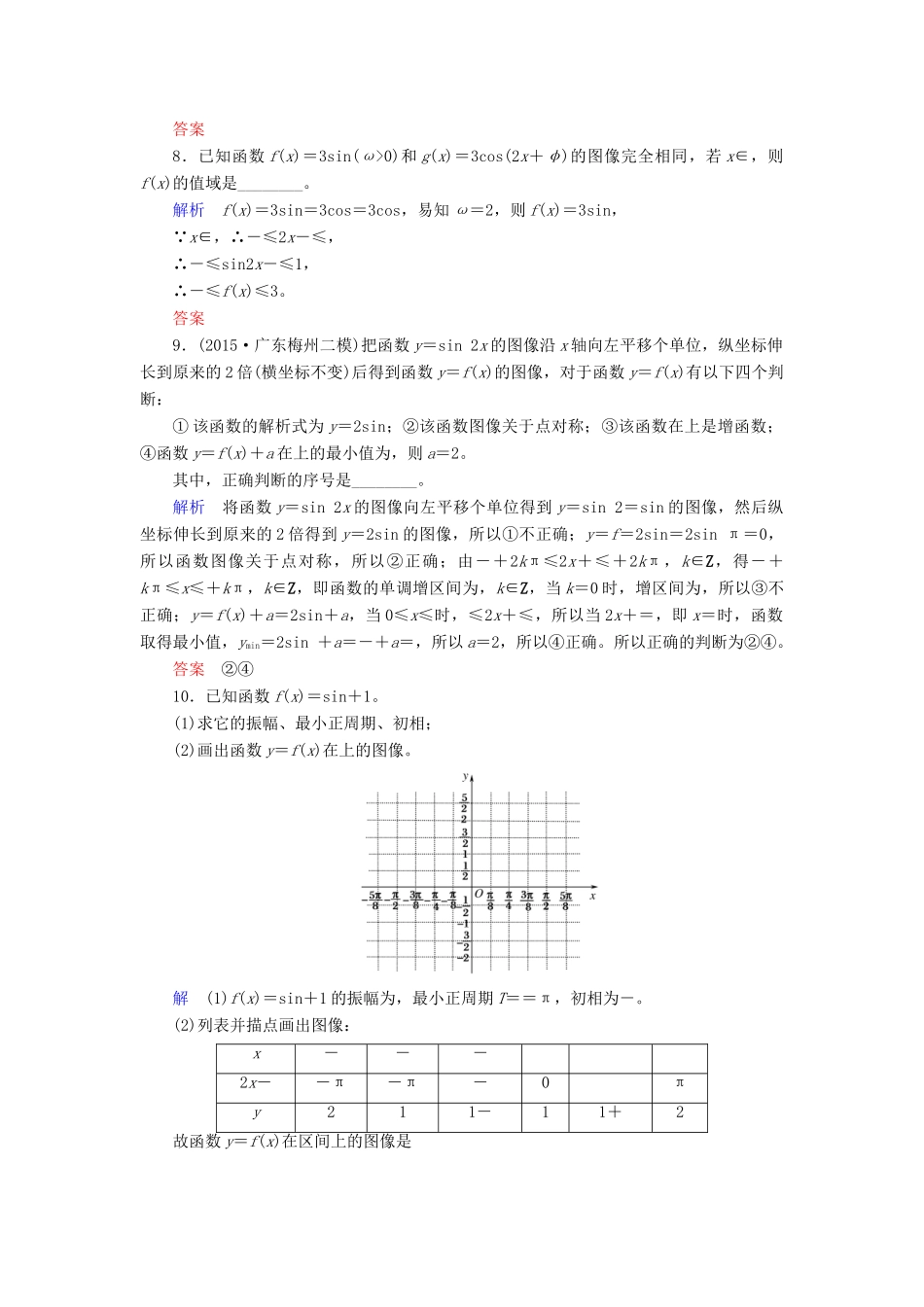 高考数学大一轮总复习 第三章 三角函数、三角恒等变形、解三角形 计时双基练21 函数y＝Asin (ωx＋φ)的图像及三角函数模型的简单应用 理 北师大版-北师大版高三全册数学试题_第3页