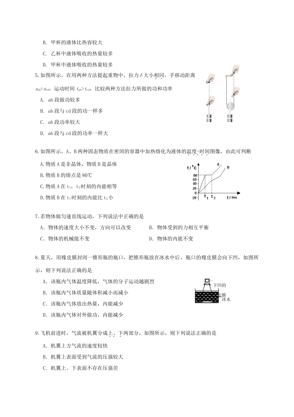 初中物理毕业生综合测试(一模)试题_第2页