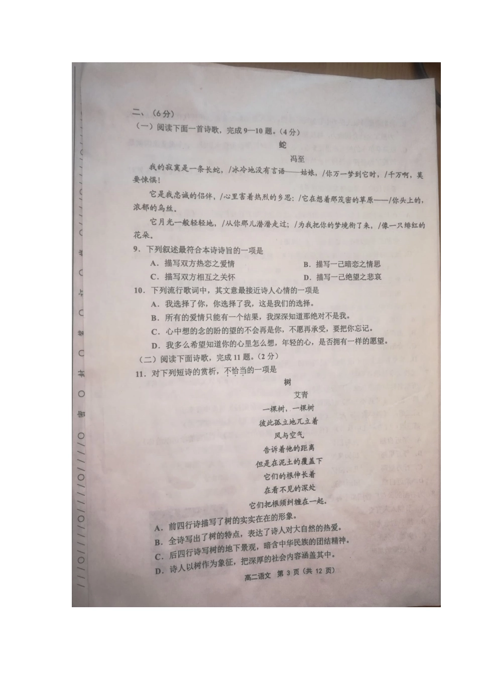 天津市部分区县_高二语文下学期期末考试试卷扫描版试卷_第3页