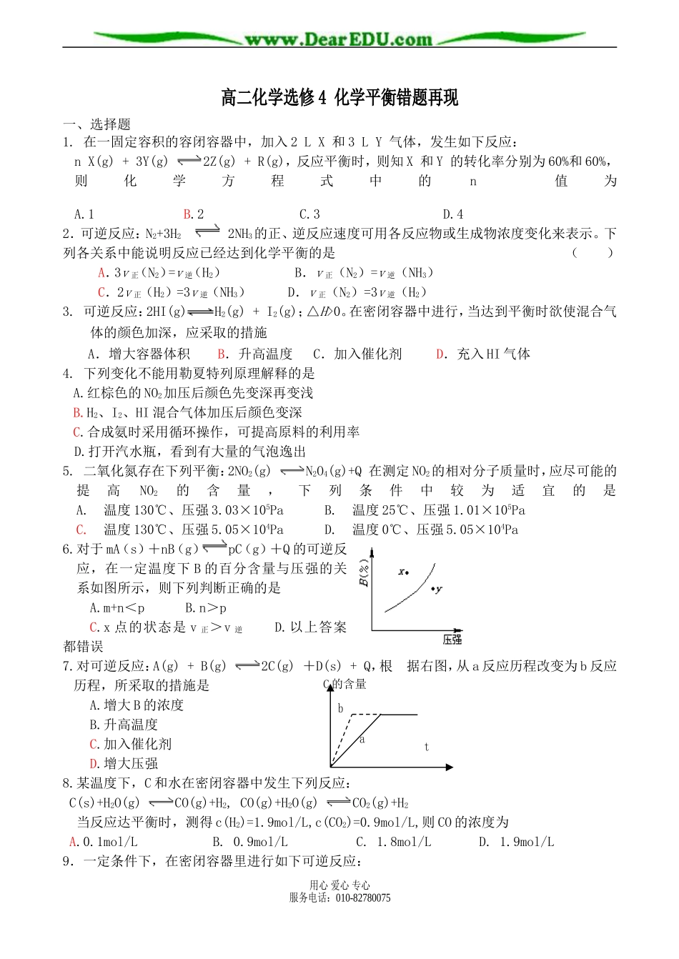 高二化学选修4 化学平衡错题再现_第1页