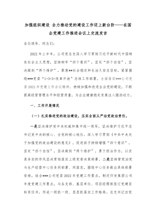 加强组织建设 全力推动党的建设工作迈上新台阶——在国企党建工作推进会议上交流发言