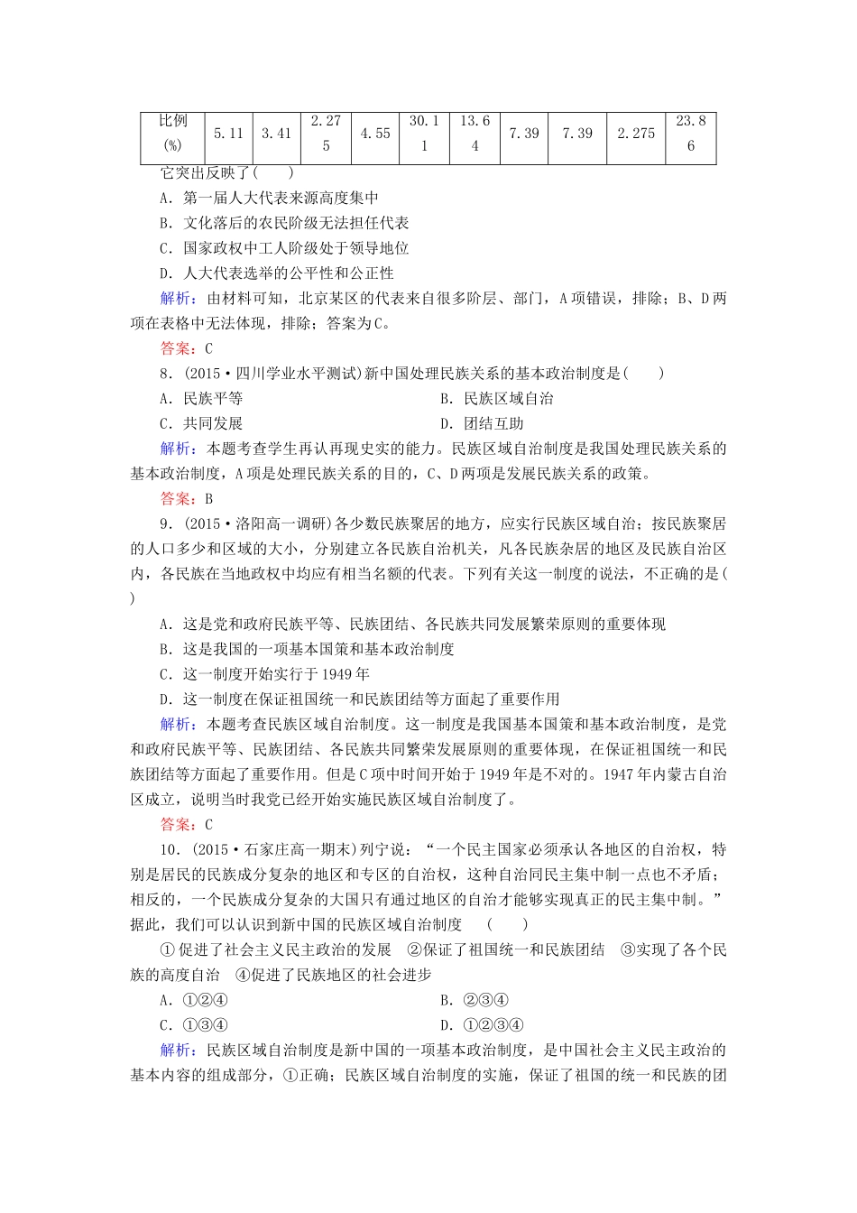 高中历史 第六单元 第20课 新中国的民主政治建设同步测试 新人教版必修1-新人教版高一必修1历史试题_第3页