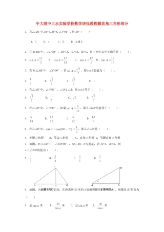 九年级数学上册 培优教程(解直角三角形) 新人教版试卷