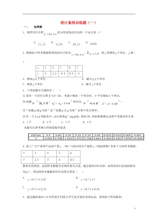 高二数学上学期期末复习练习 统计案例训练题1-人教版高二全册数学试题