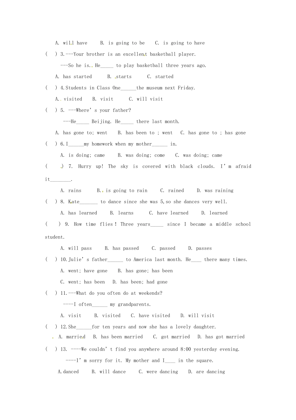 中考英语专题复习 11 时态试卷_第2页