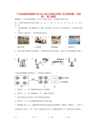 九年级化学第三次月测试卷 新人教版试卷