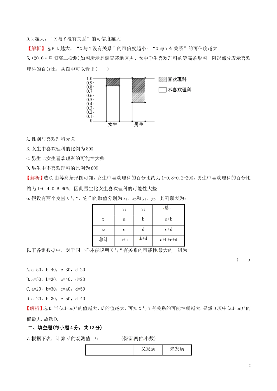 高中数学 第一章 统计案例考前过关训练 新人教A版选修1-2-新人教A版高二选修1-2数学试题_第2页