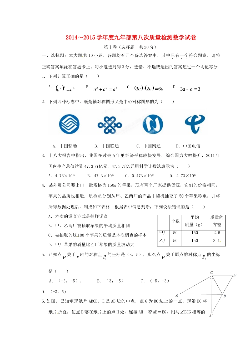 九年级数学第八次质量检测试卷试卷_第1页
