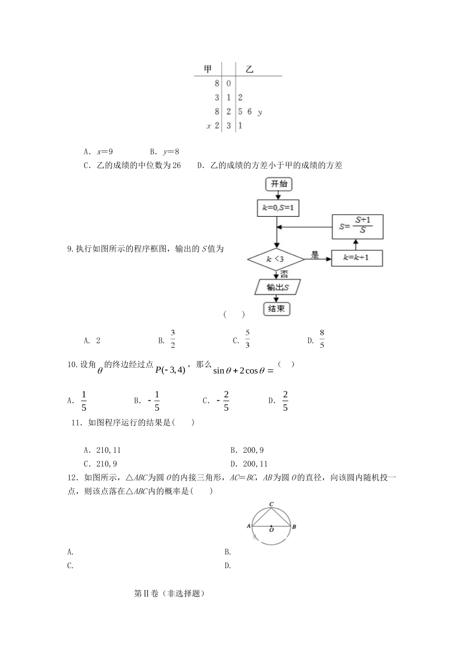 吉林省榆树一中高一数学下学期期中试卷 文试卷_第2页