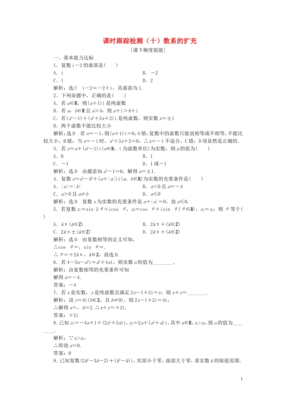 高中数学 课时跟踪检测（十）数系的扩充 苏教版选修2-2-苏教版高二选修2-2数学试题_第1页