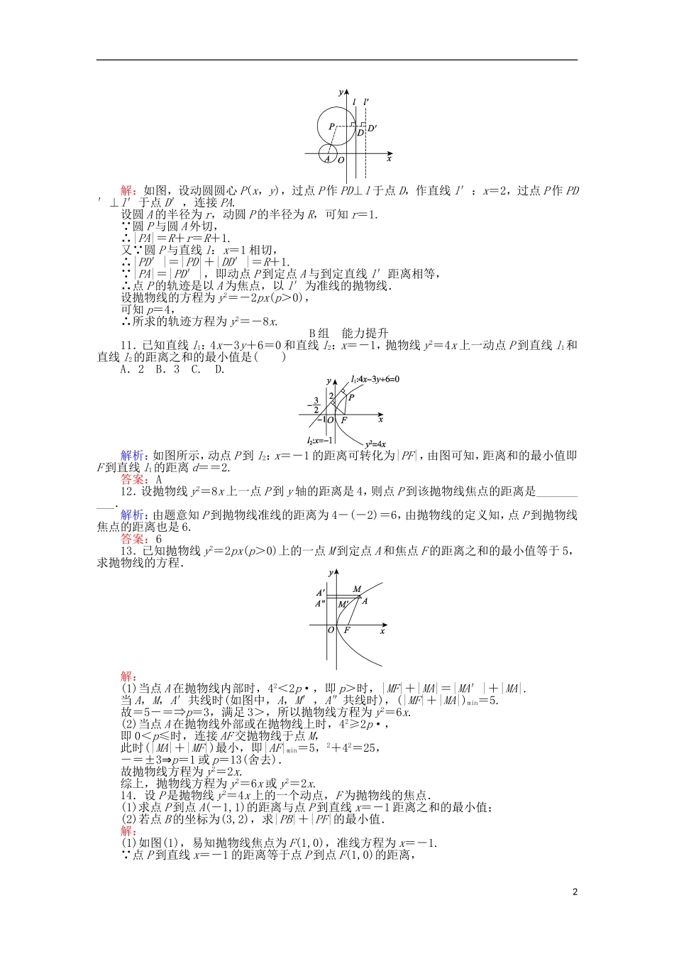 高中数学 第2章 圆锥曲线与方程 13抛物线及其标准方程课时作业 新人教A版选修2-1-新人教A版高二选修2-1数学试题_第2页