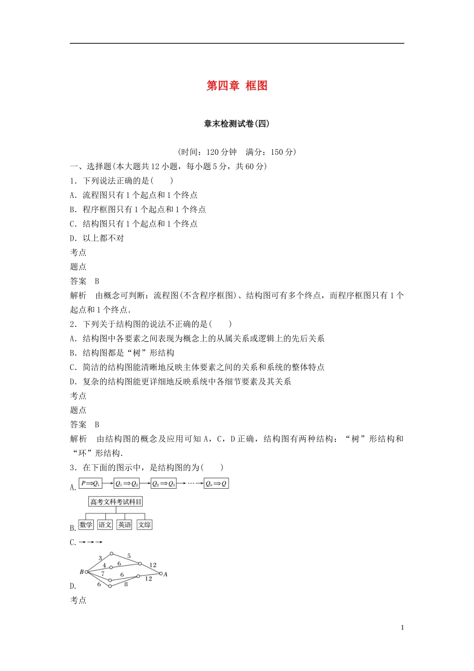 高中数学 第四章 框图章末检测试卷 新人教B版选修1-2-新人教B版高二选修1-2数学试题_第1页