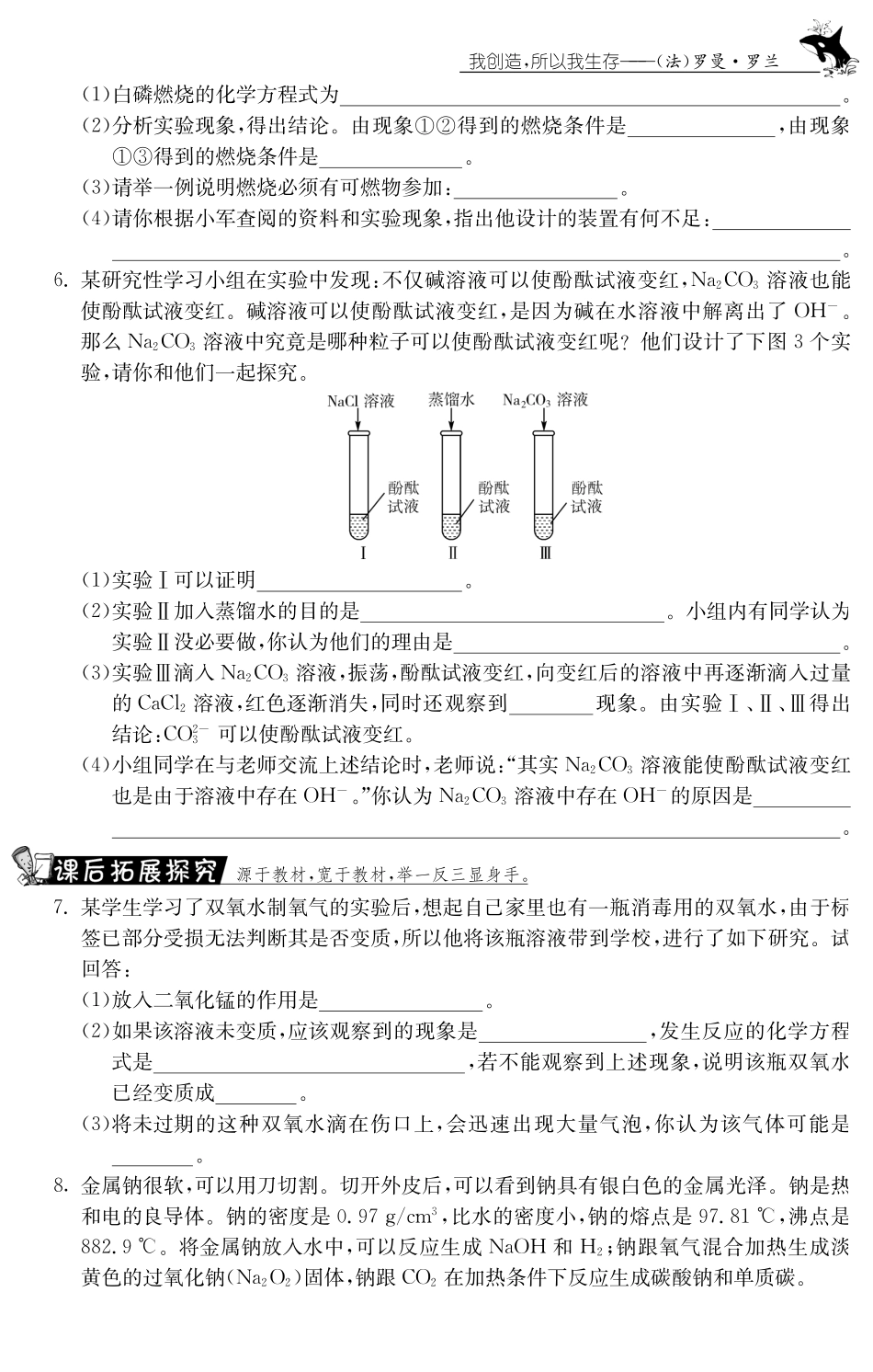 九年级化学全册 专题五 科学探究测试卷(课前自主梳理课堂合作研习课后拓展探究，pdf)(新版)鲁教版试卷_第2页