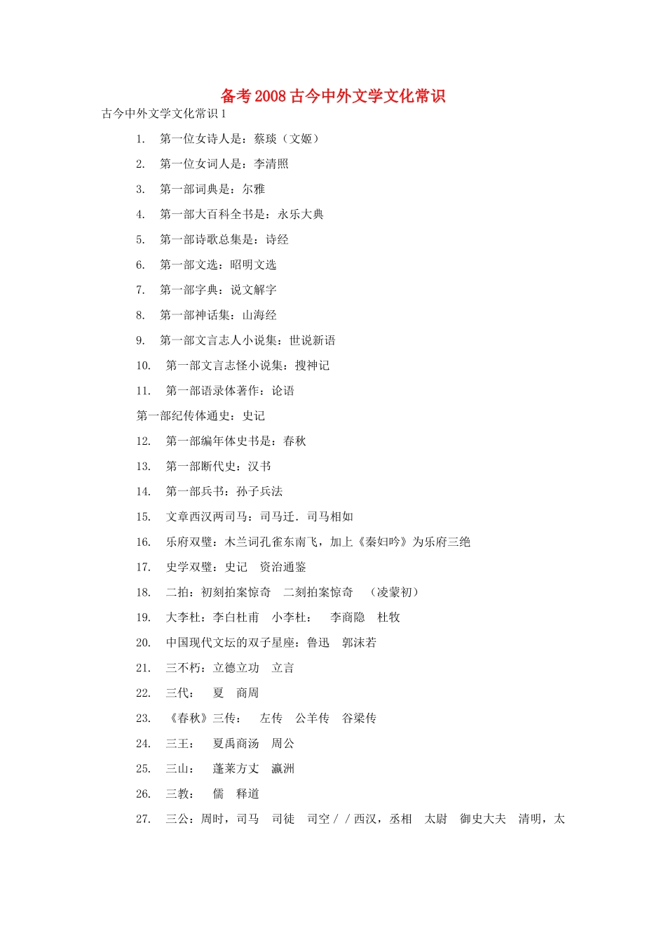 备考古今中外文学文化常识试卷_第1页