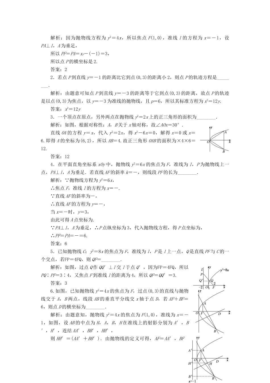 （江苏专版）高考数学二轮复习 14个填空题专项强化练（十三）双曲线和抛物线-人教版高三全册数学试题_第2页