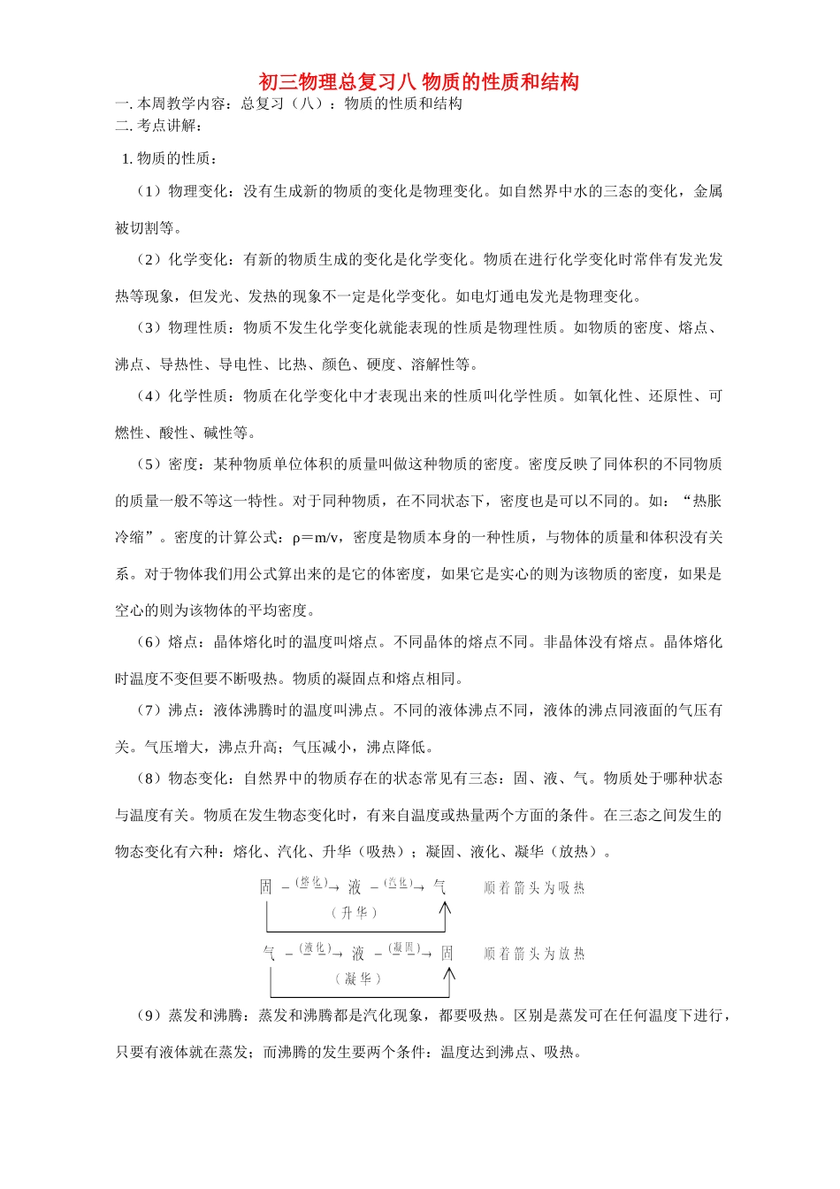 华东师大版初三物理总复习八 物质的性质和结构试卷_第1页