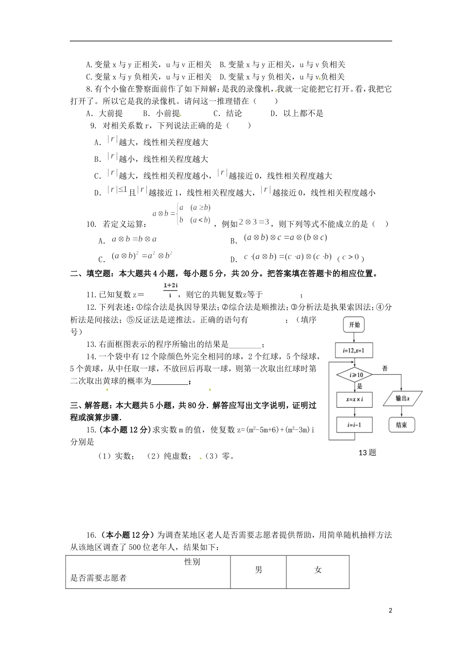 陕西省延安市黄陵县高二数学4月月考试题 文（重点班）-人教版高二全册数学试题_第2页