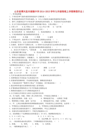 九年级物理上学期寒假作业1 新人教版试卷