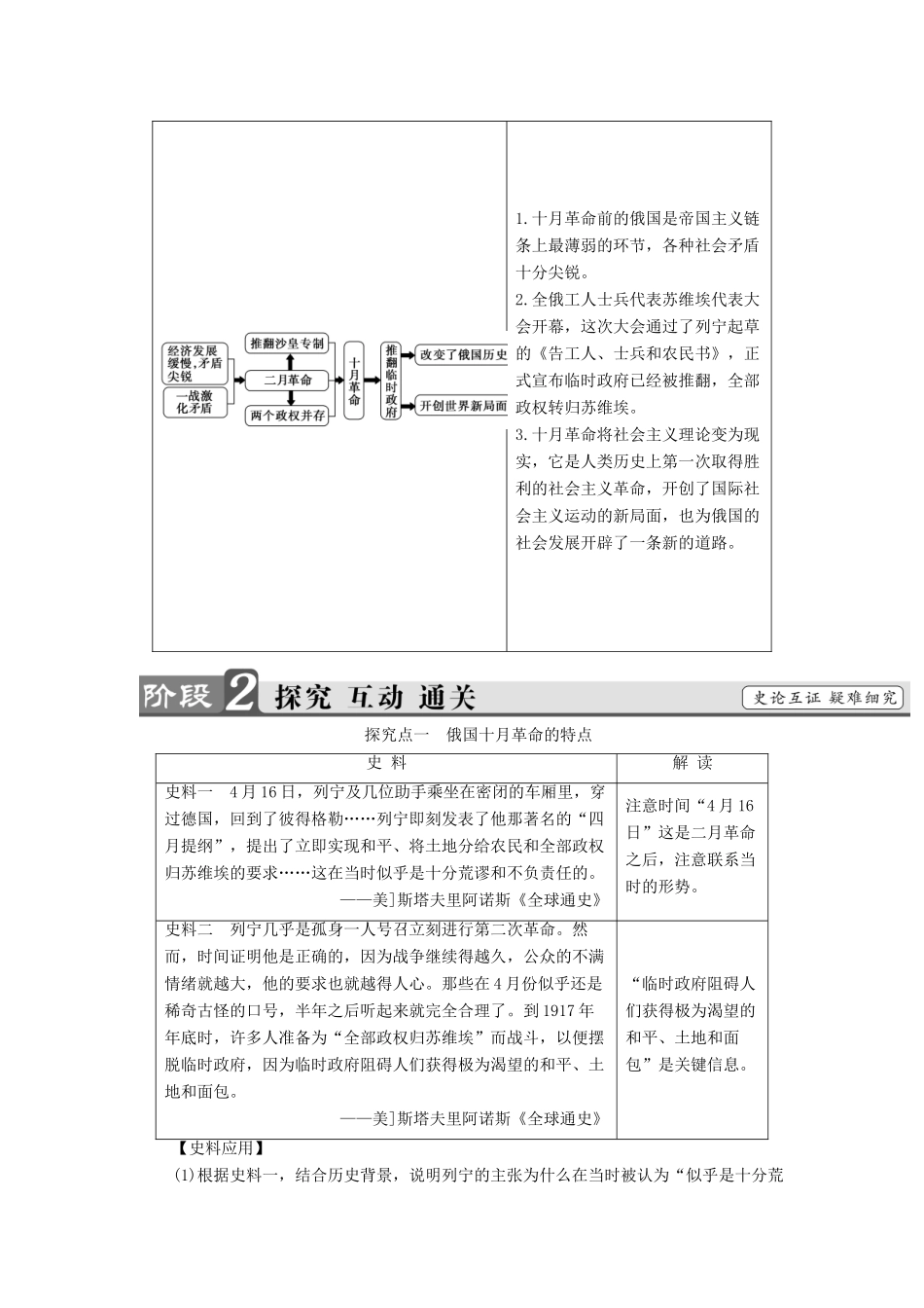 高中历史 第5单元 从科学社会主义理论到社会主义制度的建立 第19课 俄国十月革命的胜利教材梳理点拨 新人教版必修1-新人教版高一必修1历史试题_第3页