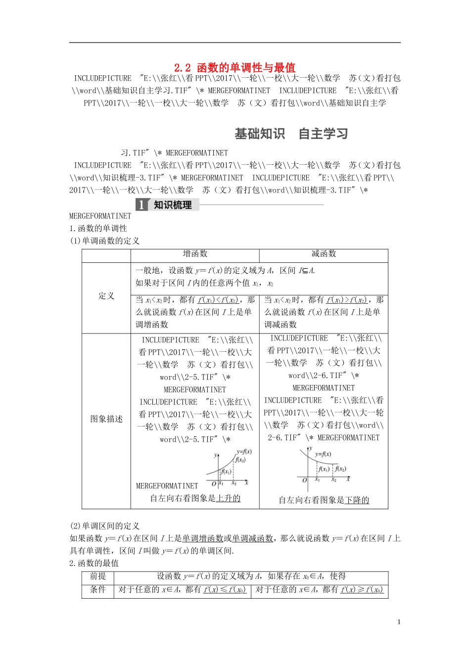 （江苏专用）高考数学大一轮复习 第二章 函数概念与基本初等函数I 2.2 函数的单调性与最值教师用书 文 苏教版-苏教版高三全册数学试题_第1页