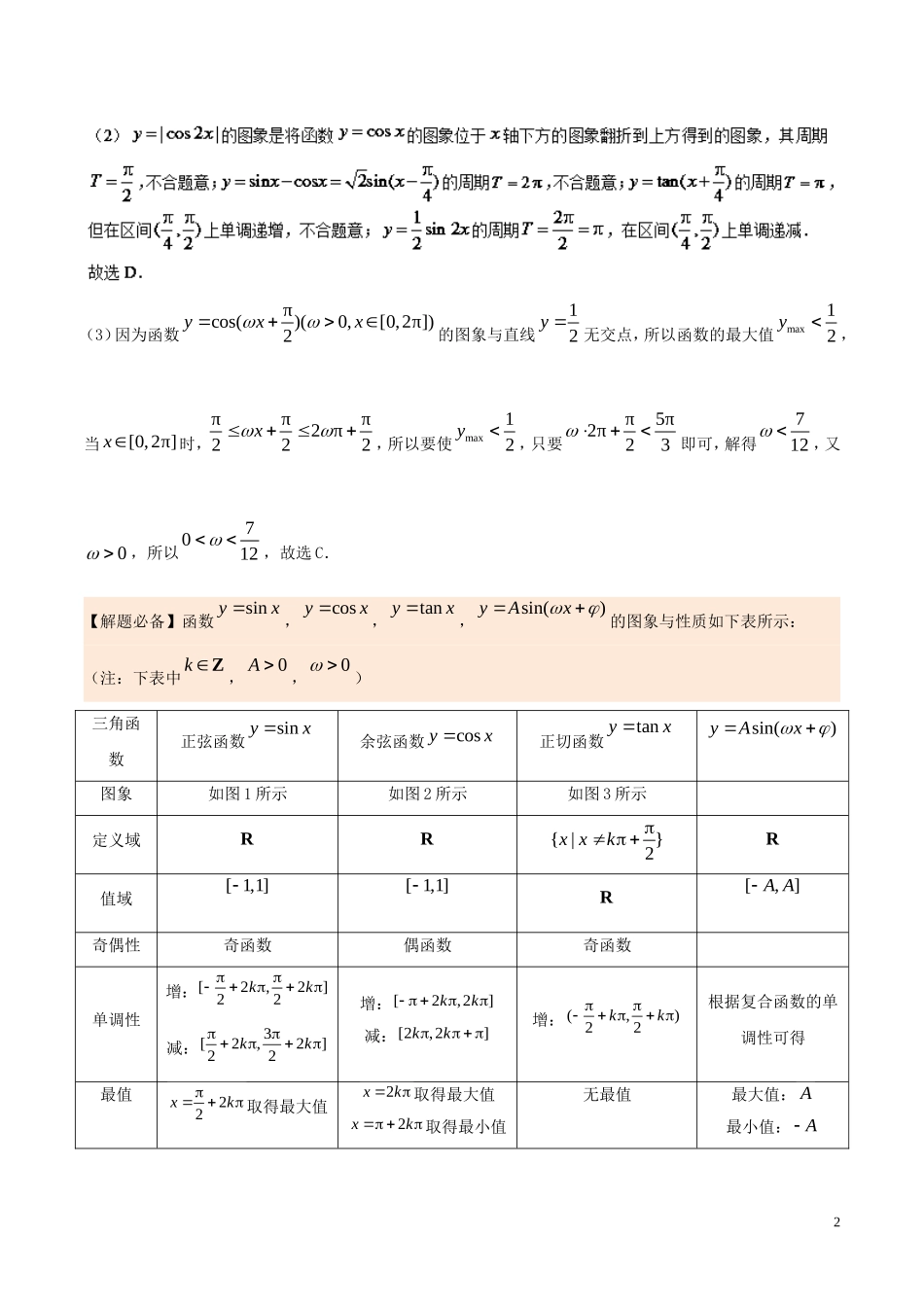 高中数学 每日一题之快乐暑假 第02天 三角函数的图象与性质 文 新人教A版-新人教A版高二全册数学试题_第2页