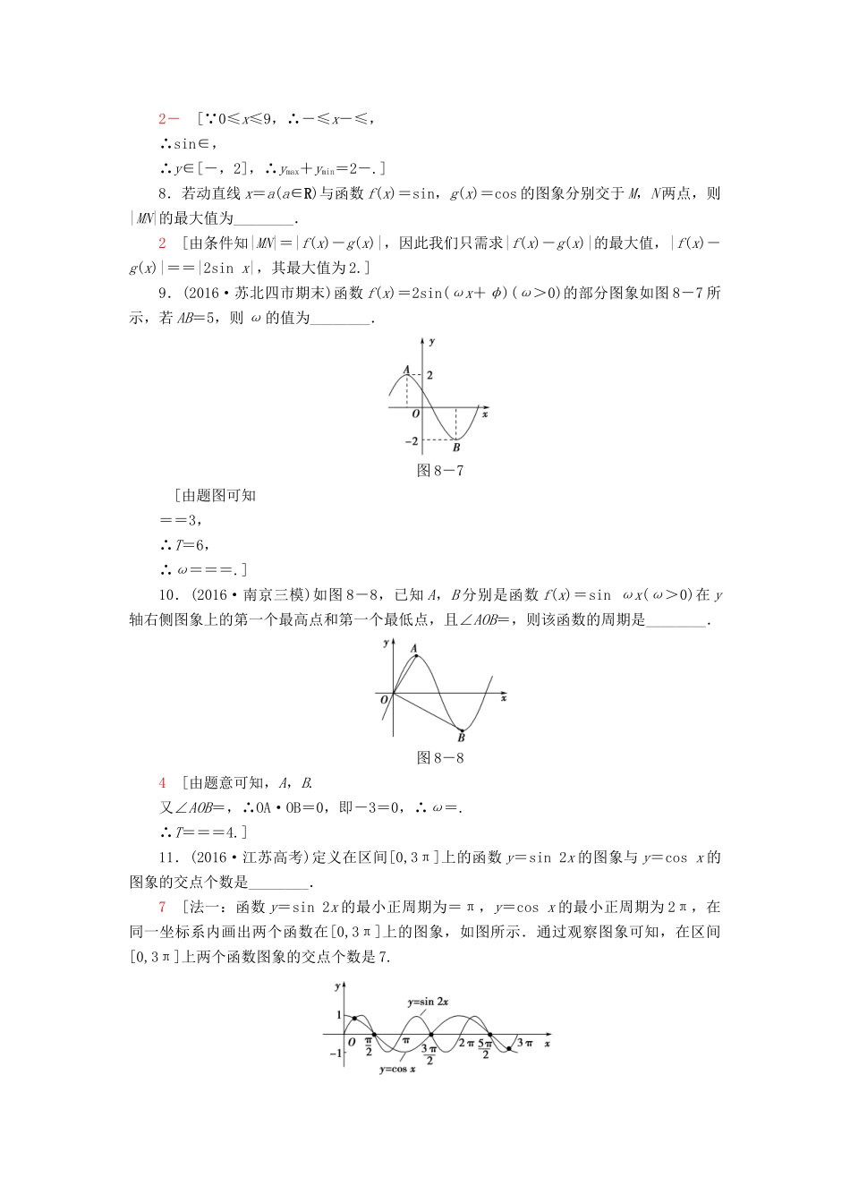 （江苏专版）高考数学二轮专题复习与策略 第1部分 专题2 三角函数、解三角形、平面向量 第8讲 三角函数的图象与性质专题限时集训 理-人教版高三全册数学试题_第2页