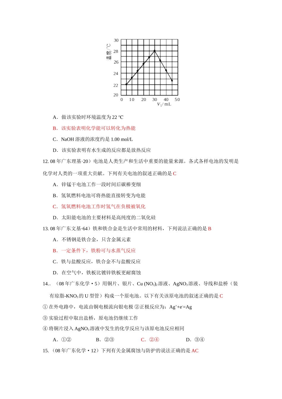 高一化学第二章化学反应与能量高考试题汇编第一部分：化学能与热能和电能  人教版必修2_第3页