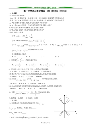 高二数学第一学期总复习（命题，圆锥曲线，空间向量） 苏教版选修2-1