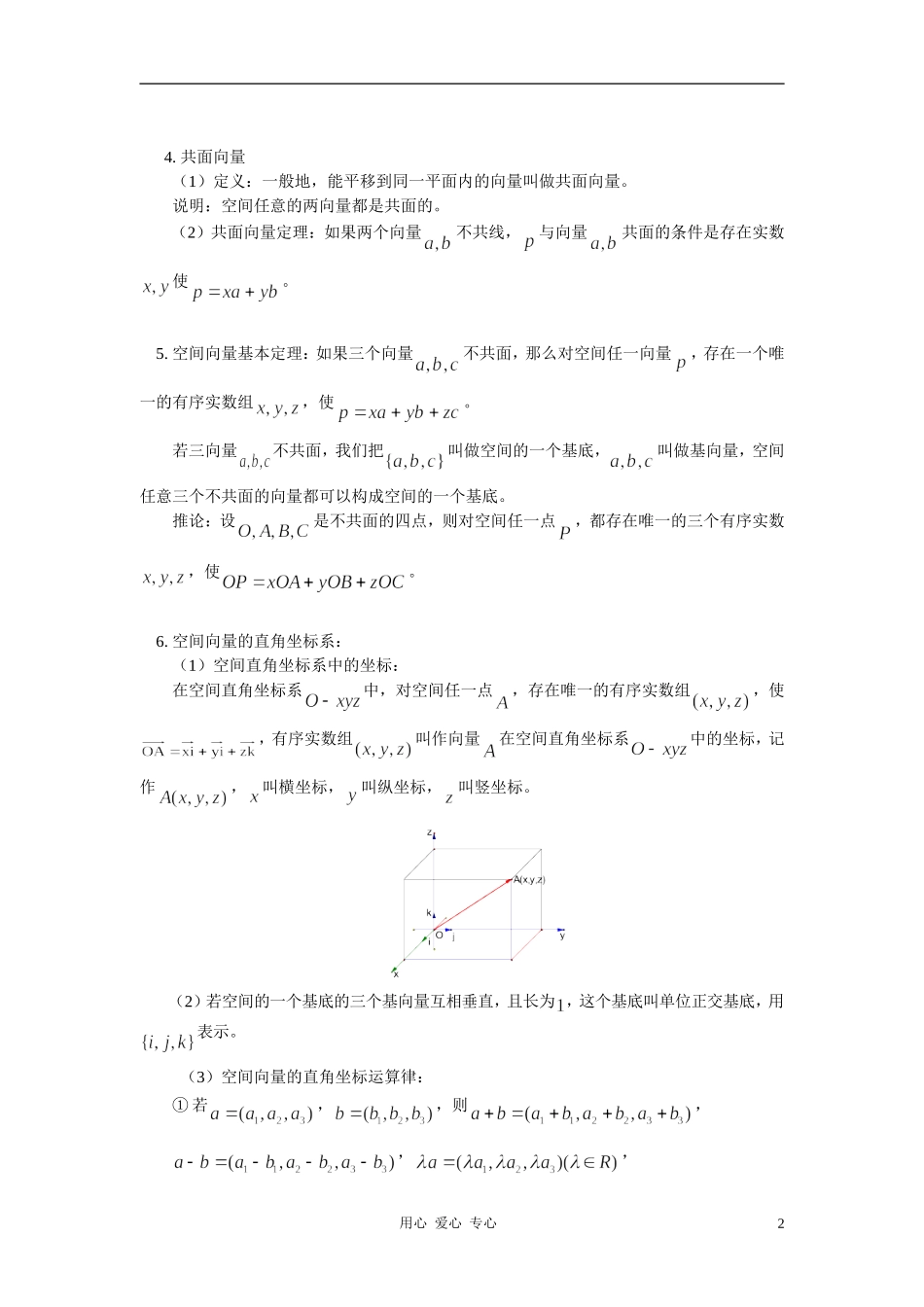 高二数学 空间向量知识精讲 （文） 苏教版_第2页