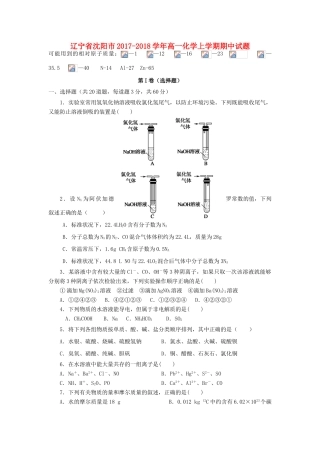 辽宁省沈阳市高一化学上学期期中试题-人教版高一全册化学试题