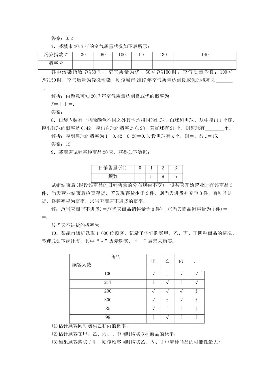 高考数学大一轮复习 第十章 概率 第1讲 随机事件的概率分层演练 文-人教版高三全册数学试题_第2页