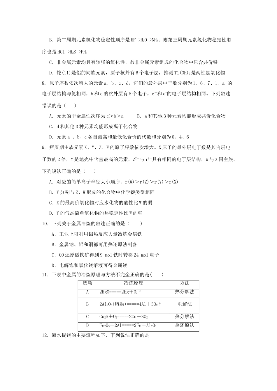 广东省佛山一中高一化学下学期第一次段考试题（4月）试题-人教版高一全册化学试题_第2页