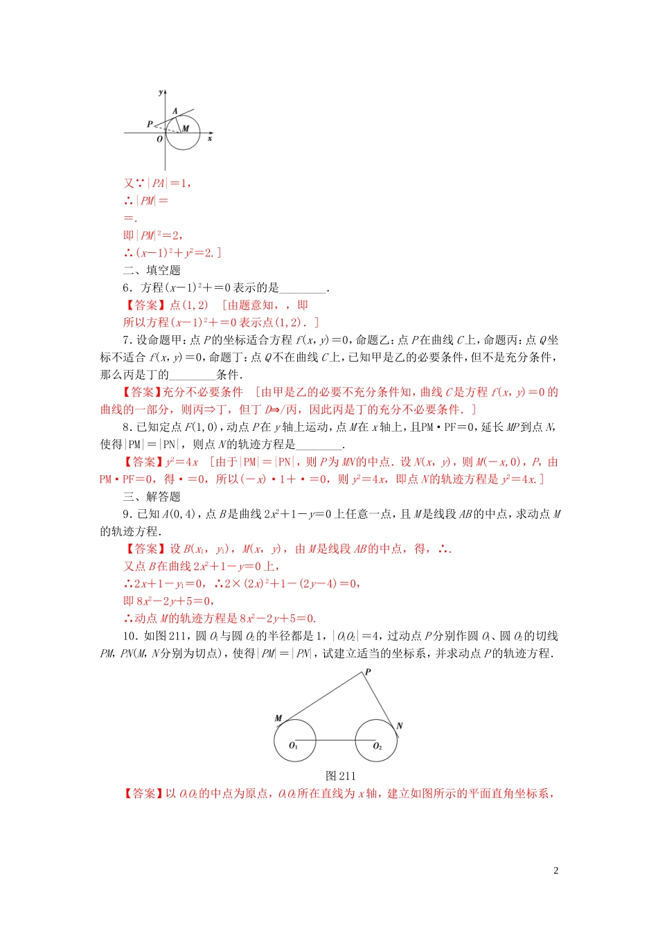 高中数学 第二章 圆锥曲线与方程 2.1 曲线与方程练习 新人教A版选修2-1-新人教A版高二选修2-1数学试题_第2页
