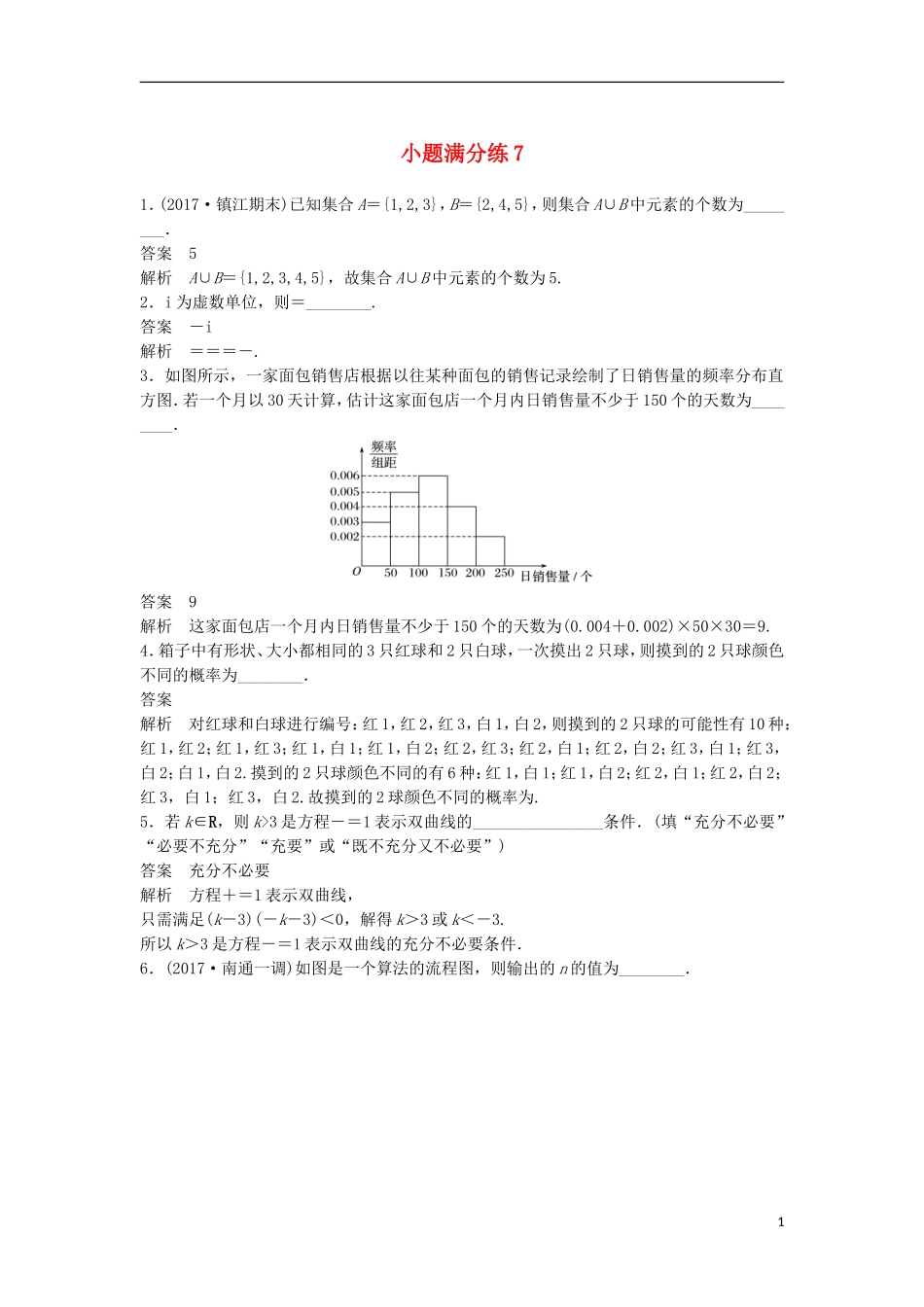 （江苏专用）高考数学总复习 考前三个月 小题满分练7 理-人教版高三全册数学试题_第1页