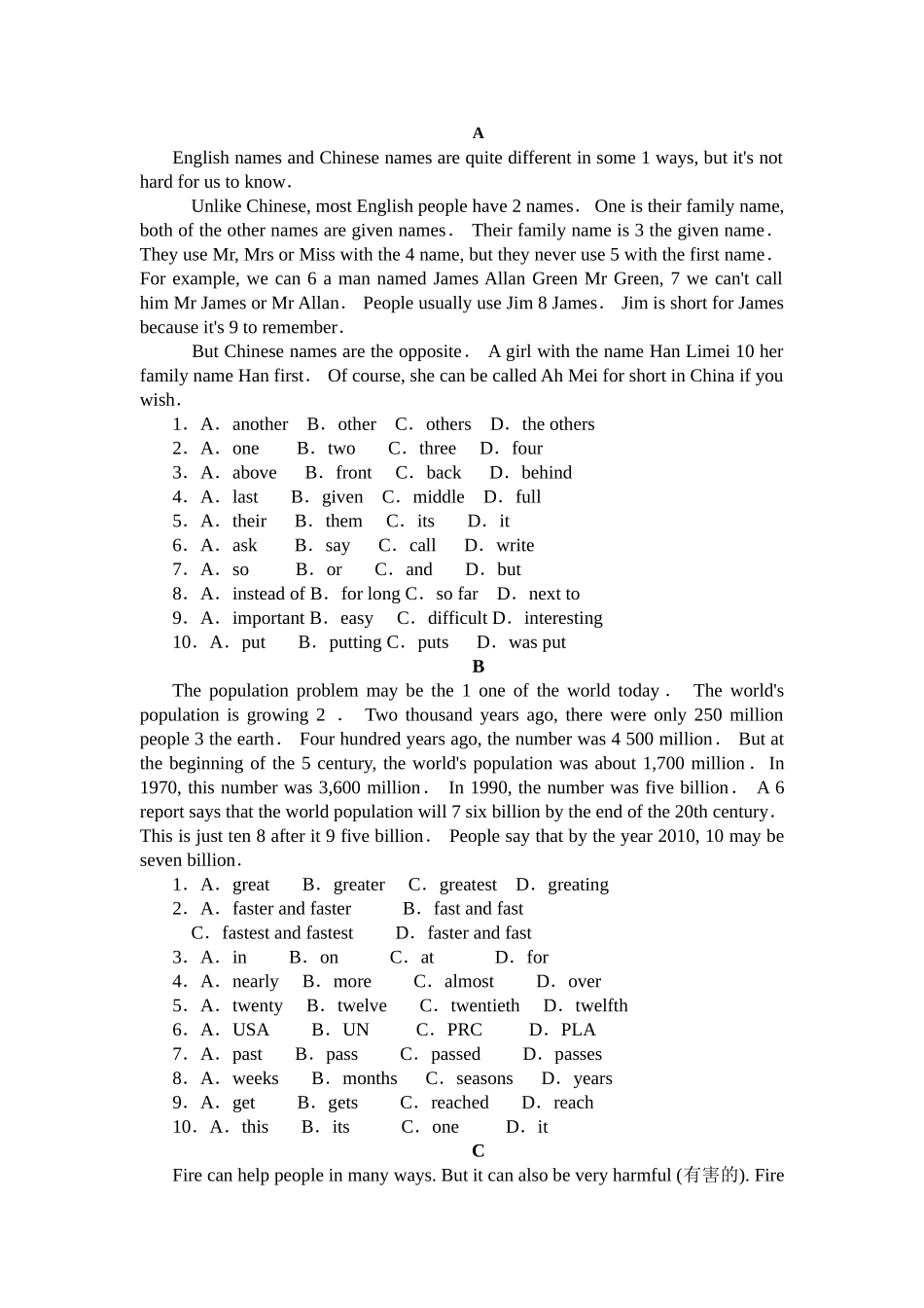 中考20篇完形填空_第1页