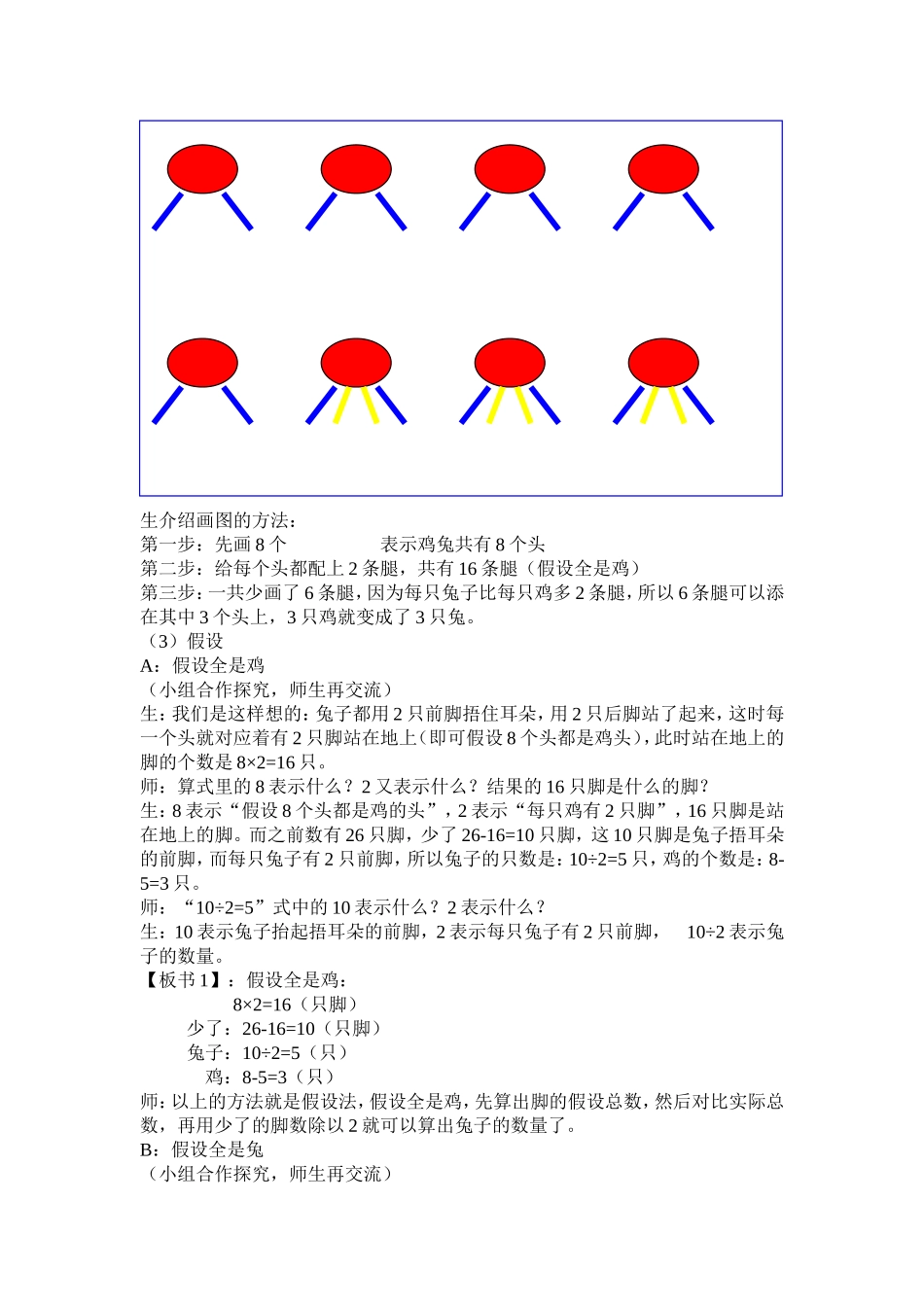 人教2011版小学数学四年级四年级下册《鸡兔同笼》教学设计(陈亮亮)_第3页