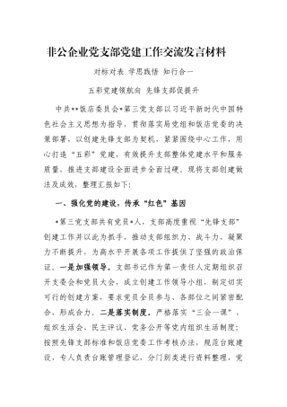非公企业党支部党建工作交流发言材料