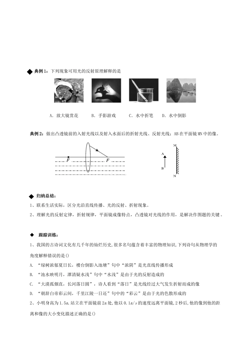 中考物理二轮专题复习 专题五 光学基础试卷_第2页