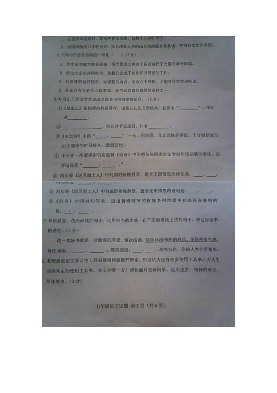 山东省临沭县七年级语文下学期期末质量监测试卷新人教版试卷_第2页