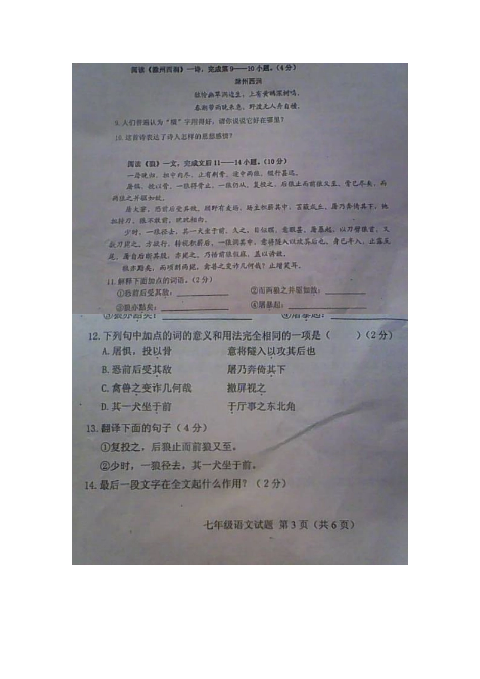 山东省临沭县七年级语文下学期期末质量监测试卷新人教版试卷_第3页