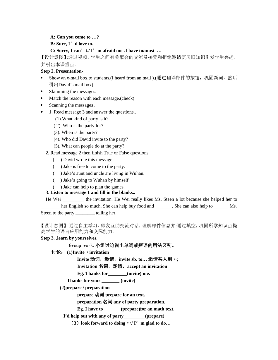 教学设计Unit9Canyoucometomyparty_第2页