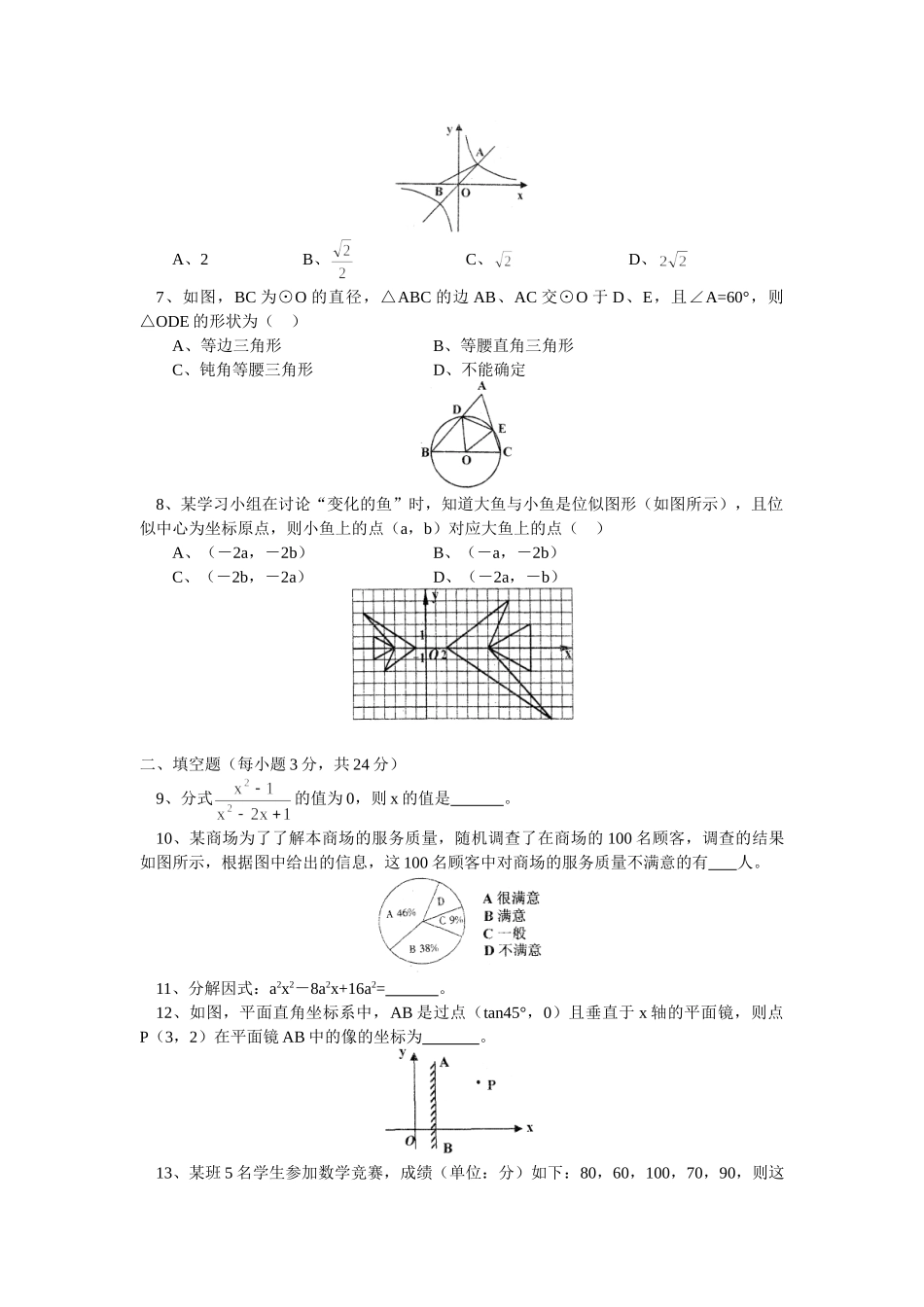 九年级数学素质教育质量检测试卷(二模)上海科技版试卷_第2页